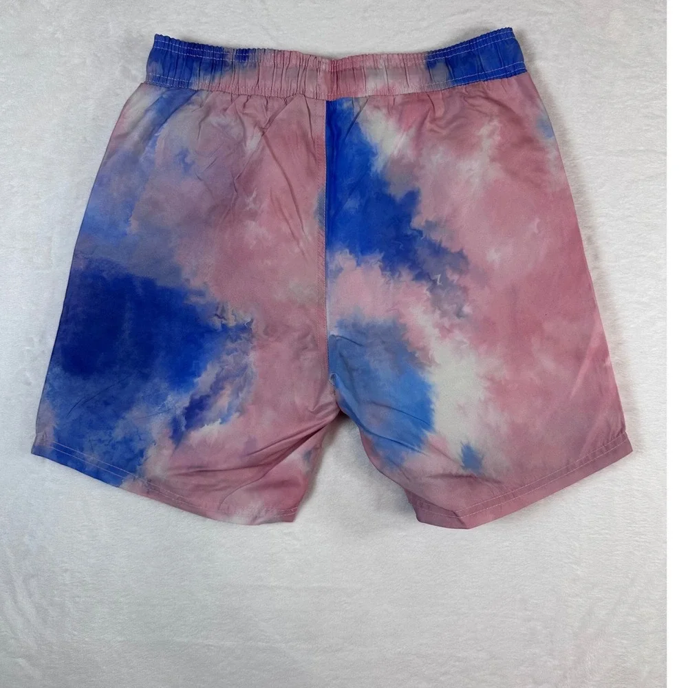 Chemistry Mens Tie Dye Skeleton Surfer Board Shorts Pink Blue UPF 50 Small NEW